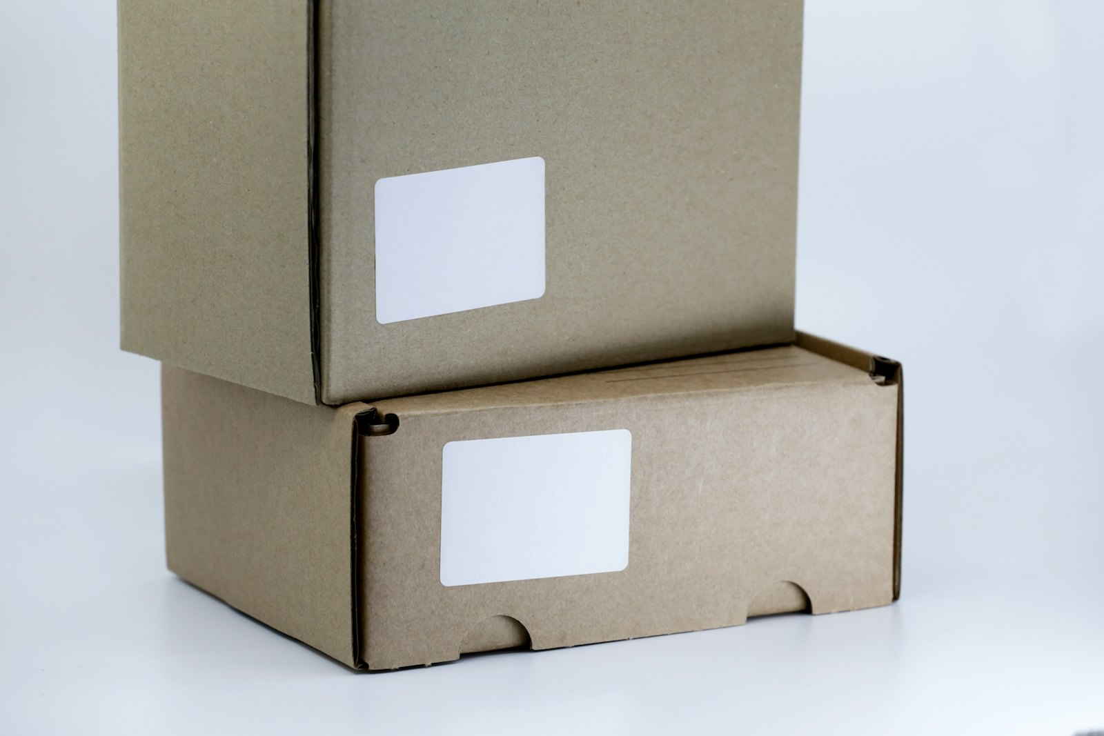 Cardboard parcel with a shipping label on a table